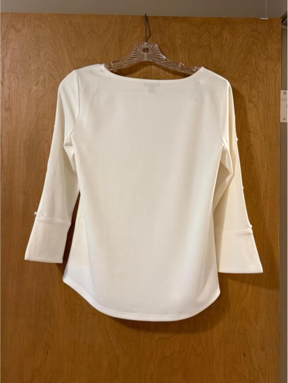 Ann Taylor Factory Ivory Pearl Cuff 3/4 Sleeve Top Women's XS - Picture 2 of 7